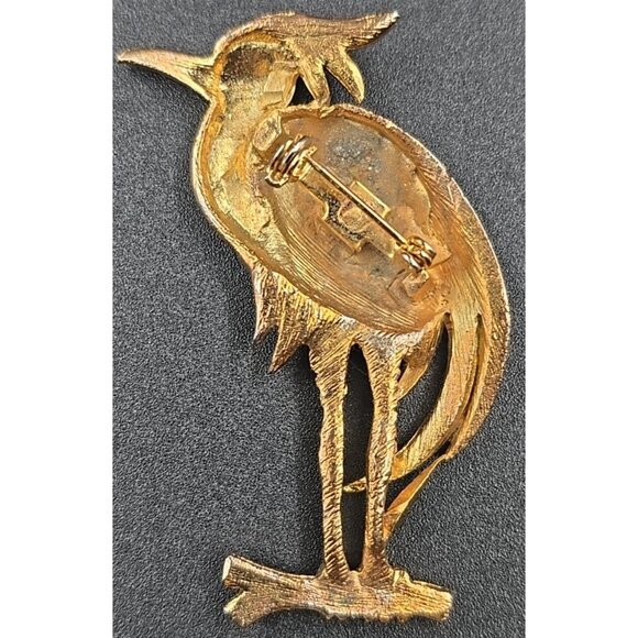 Heron Brooch Pin Bird Rhinestones 2" Gold Tone Collectible Vintage Unsigned - Picture 2 of 6